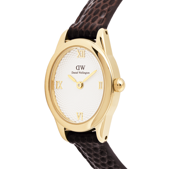 Daniel Wellington Ophelia Mini Dark Brown Lizard White GuillochÃ© Gold | The Jewellery Boutique