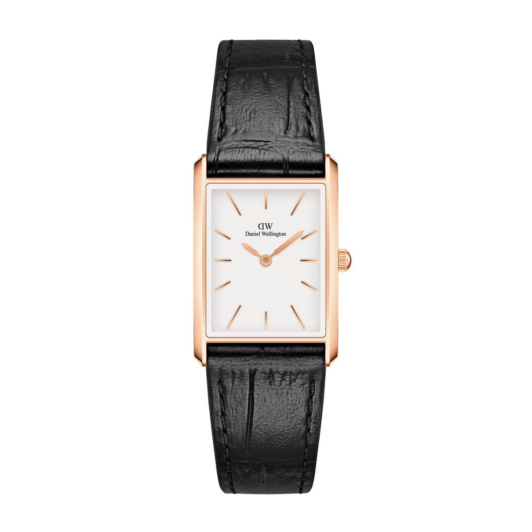 Daniel Wellington Bound 32x22 Black Croc Leather RG White Watch