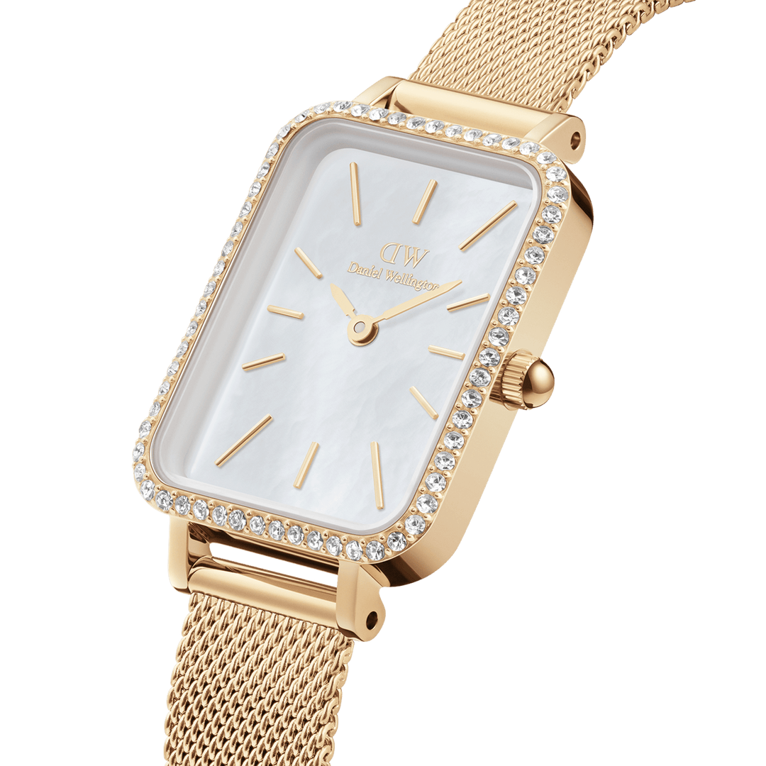 Daniel Wellington Quadro 20x26 Bezel Mesh White Mother of Pearl Gold Watch