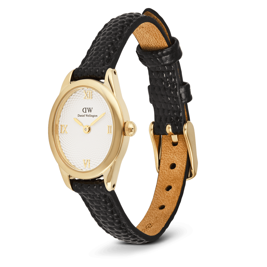 Daniel Wellington Ophelia Mini Black Lizard White GuillochÃ© Gold | The Jewellery Boutique