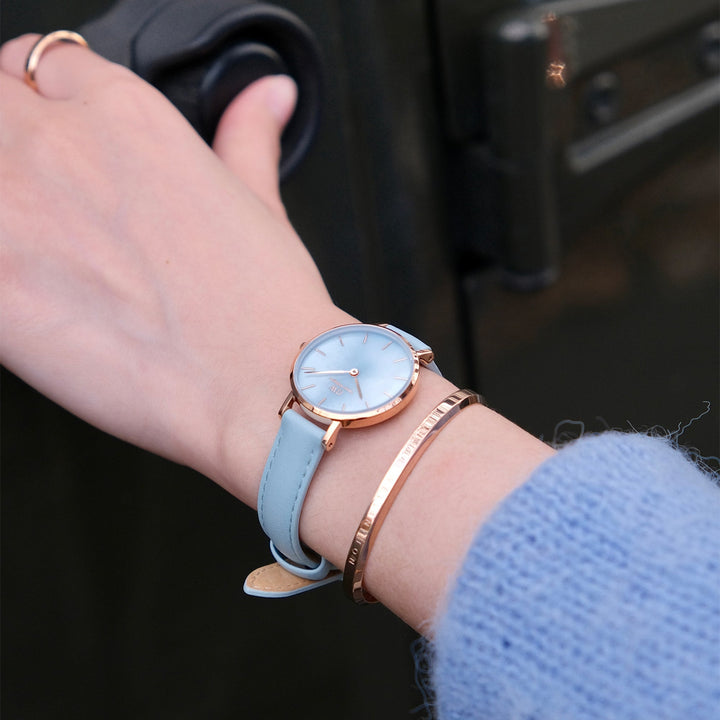 Daniel Wellington Petite 28 Blue Leather & Rose Gold Mother of Pearl Watch