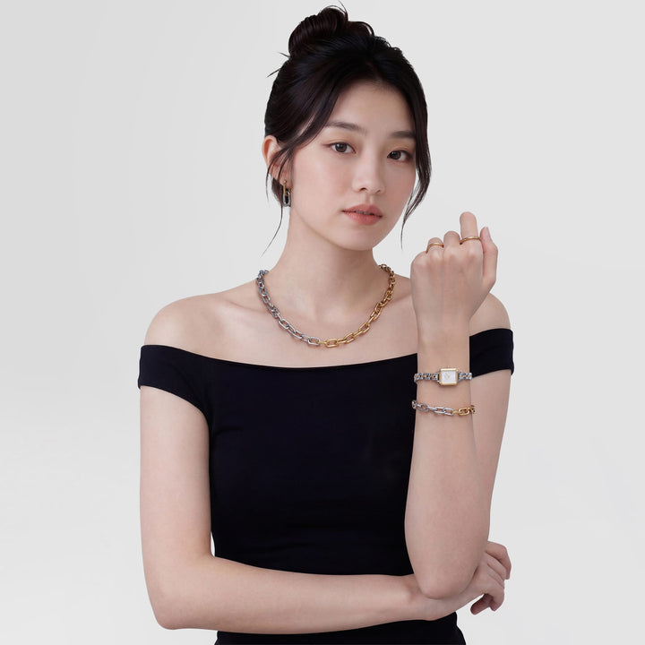 Daniel Wellington Contrast Link Necklace Two Tone Gold | The Jewellery Boutique
