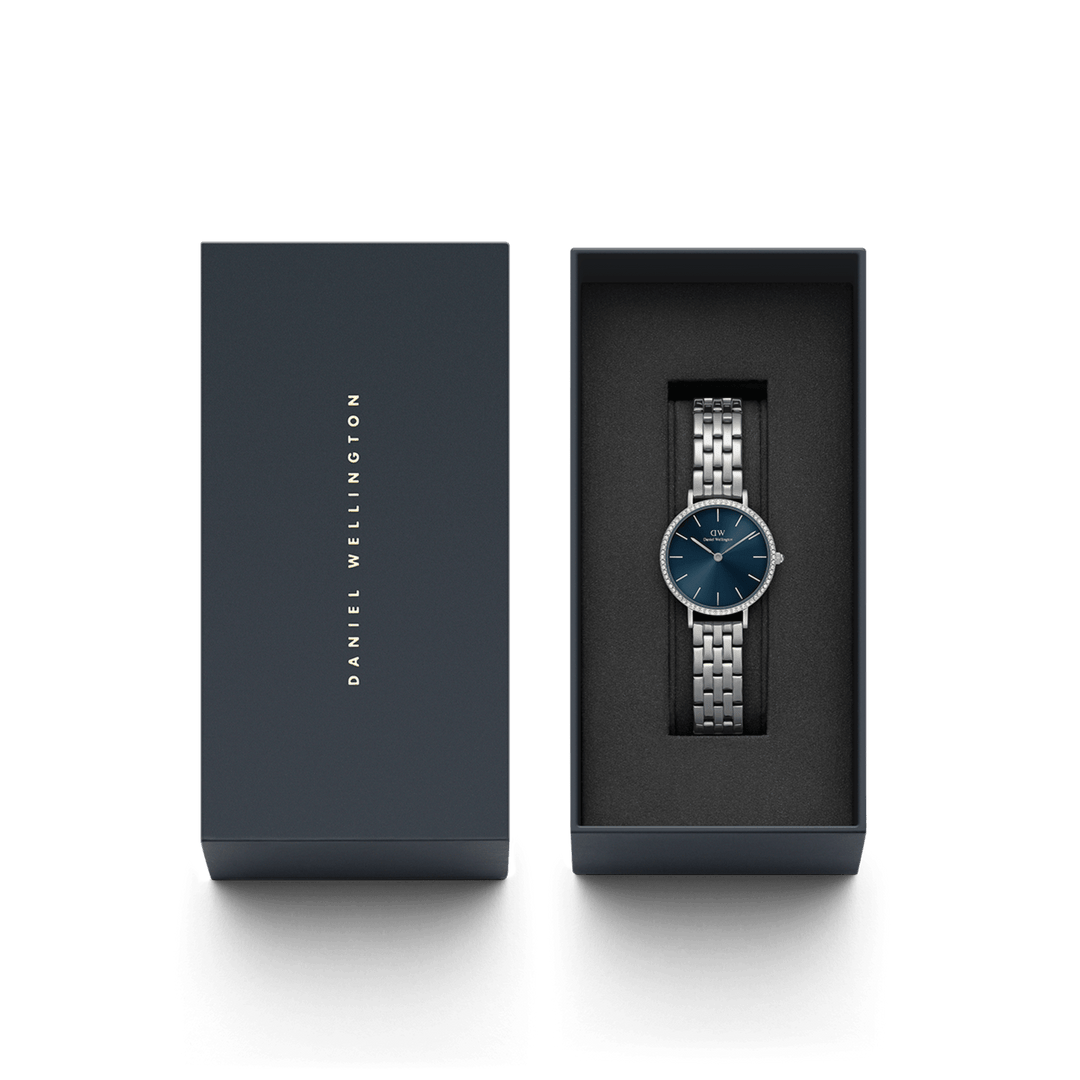 Daniel Wellington Petite 28 Bezel 5-Link Arctic Sunray Silver Watch