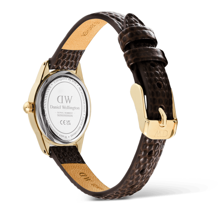 Daniel Wellington Ophelia Mini Dark Brown Lizard White GuillochÃ© Gold | The Jewellery Boutique