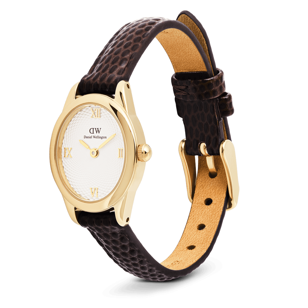Daniel Wellington Ophelia Mini Dark Brown Lizard White GuillochÃ© Gold | The Jewellery Boutique