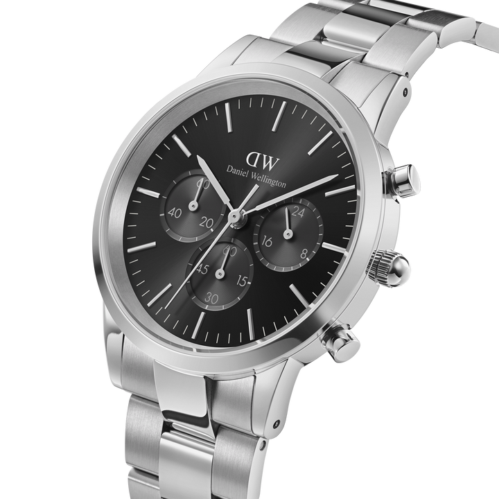 Daniel Wellington Iconic Chronograph 42 Link Silver & Black Sunray Watch