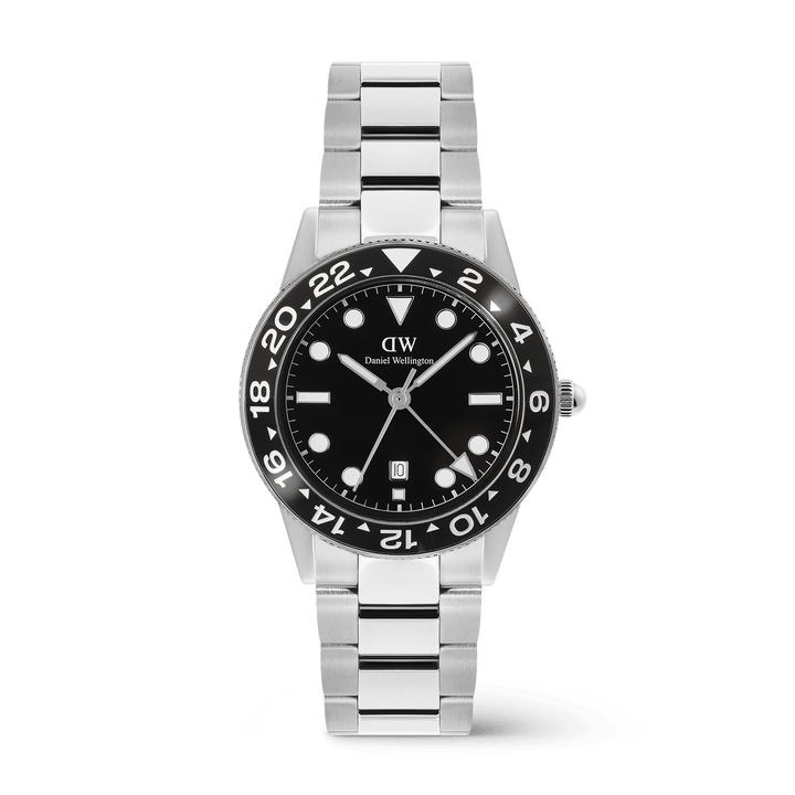 Daniel Wellington Iconic GMT Link Black Ceramic Bezel Silver | The Jewellery Boutique