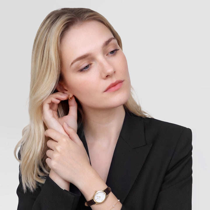 Daniel Wellington Ophelia Mini Dark Brown Lizard White GuillochÃ© Gold | The Jewellery Boutique