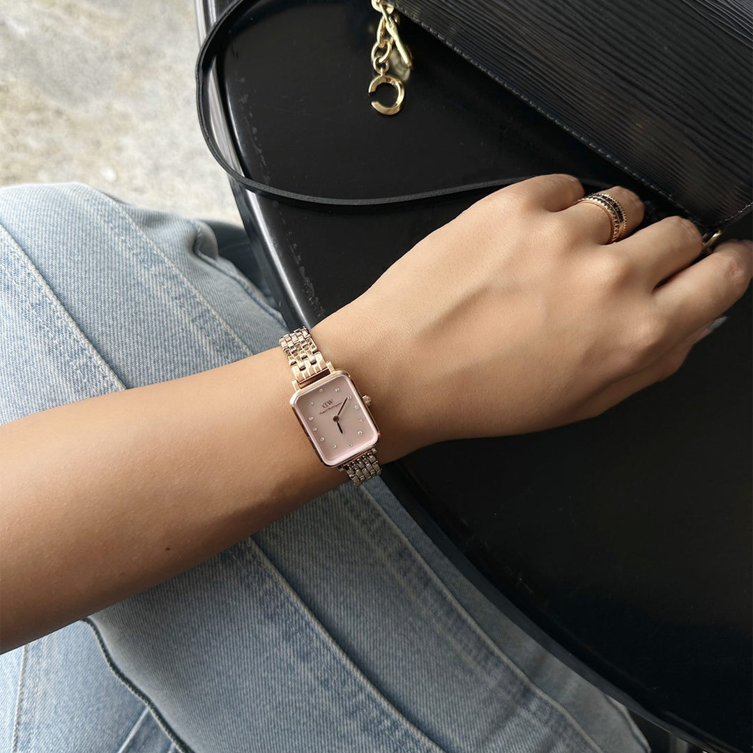 Daniel Wellington Quadro Lumine 20x26 5-Link Rose Gold & Mother of Pearl Pink Watch