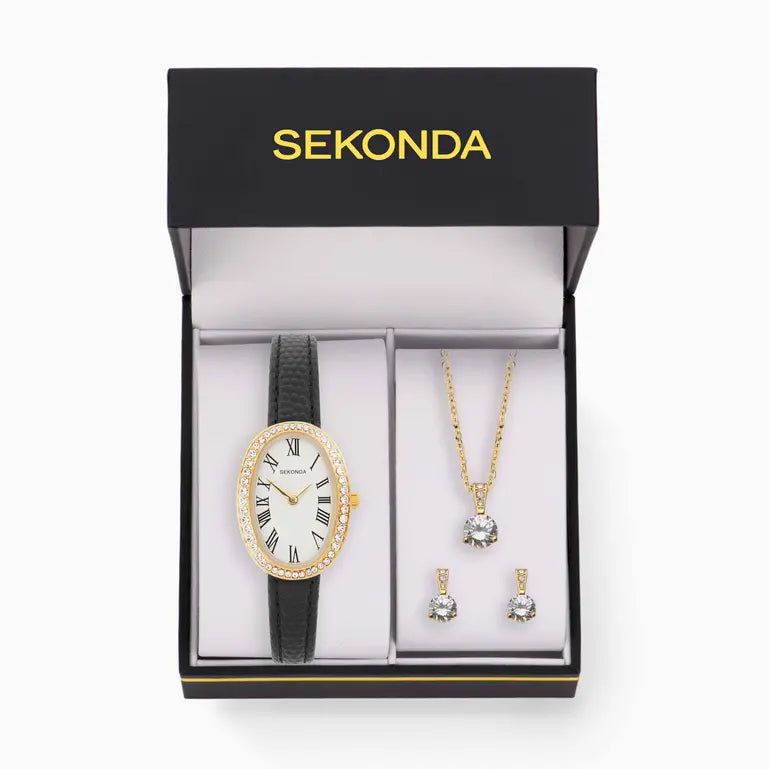 Sekonda Bellamy Crystal White Dial 23mm Womens Watch Gift Set Black