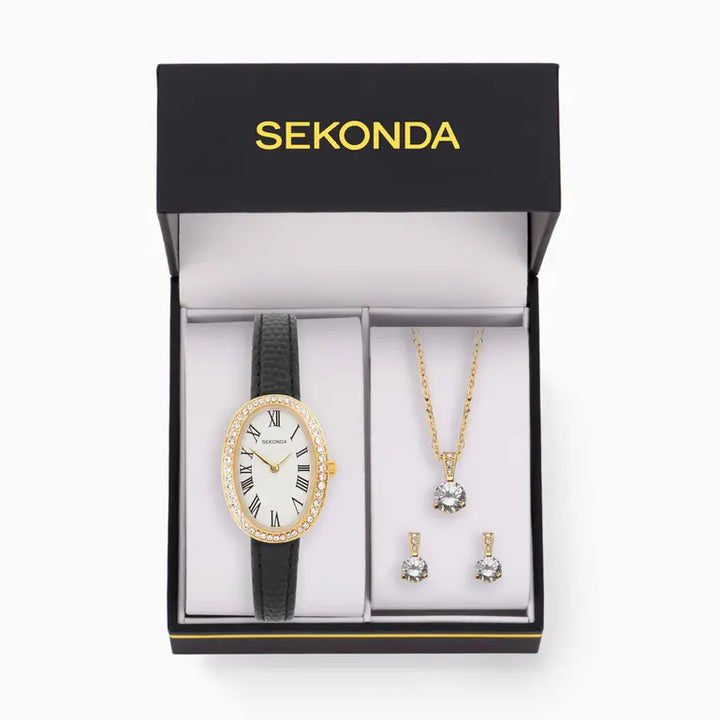 Sekonda Bellamy Crystal White Dial 23mm Womens Watch Gift Set Black