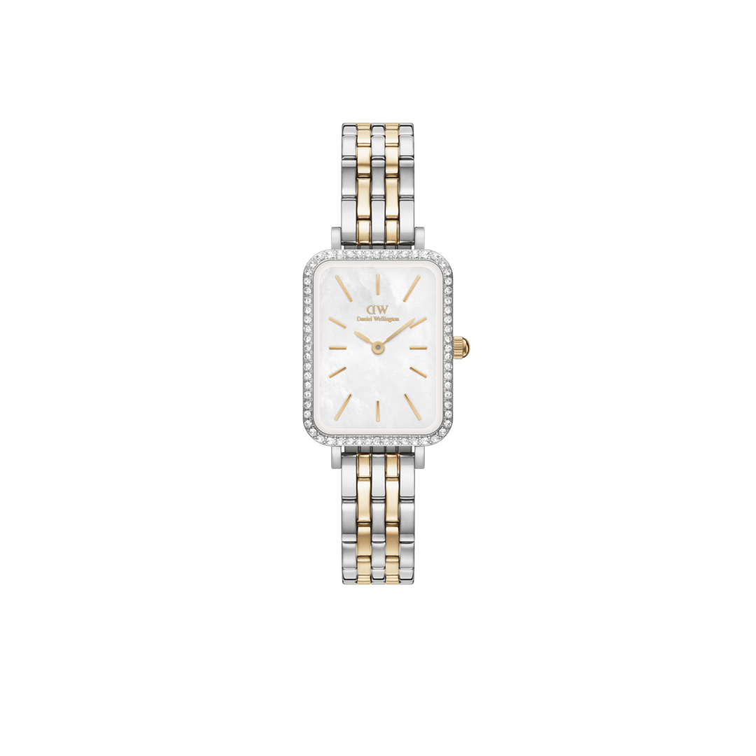 Daniel Wellington Quadro 20x26 Bezel 5-Link White Mother of Pearl Two-Tone Gold & Silver Watch