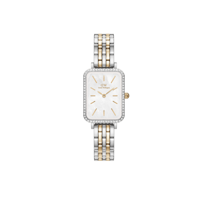 Daniel Wellington Quadro 20x26 Bezel 5-Link White Mother of Pearl Two-Tone Gold & Silver Watch