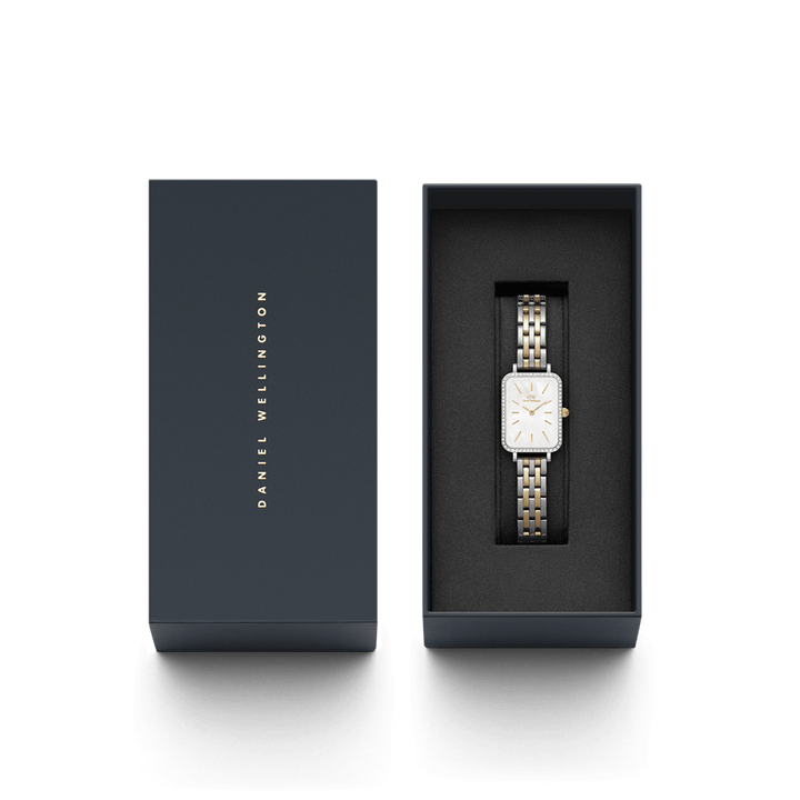 Daniel Wellington Quadro 20x26 Bezel 5-Link White Mother of Pearl Two-Tone Gold & Silver Watch