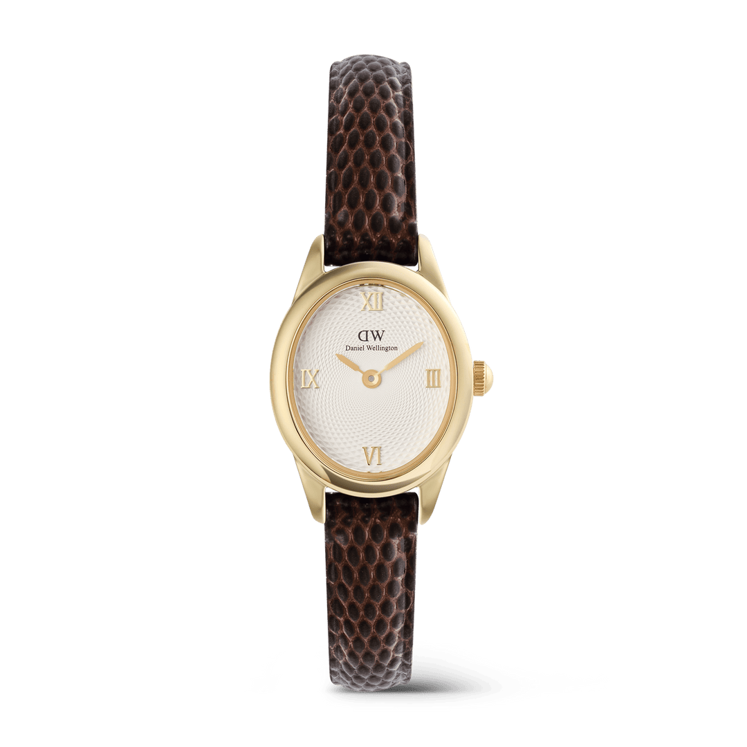 Daniel Wellington Ophelia Mini Dark Brown Lizard White GuillochÃ© Gold | The Jewellery Boutique