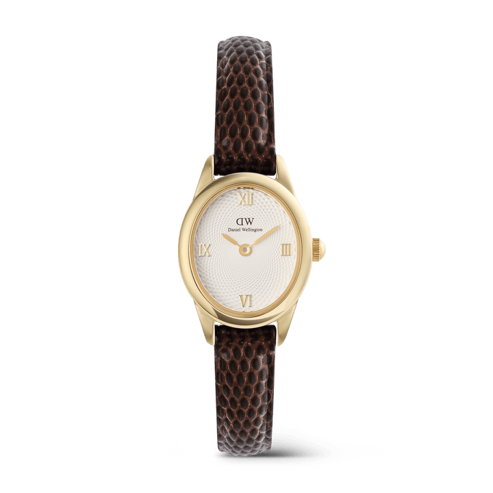 Daniel Wellington Ophelia Mini Dark Brown Lizard White GuillochÃ© Gold | The Jewellery Boutique