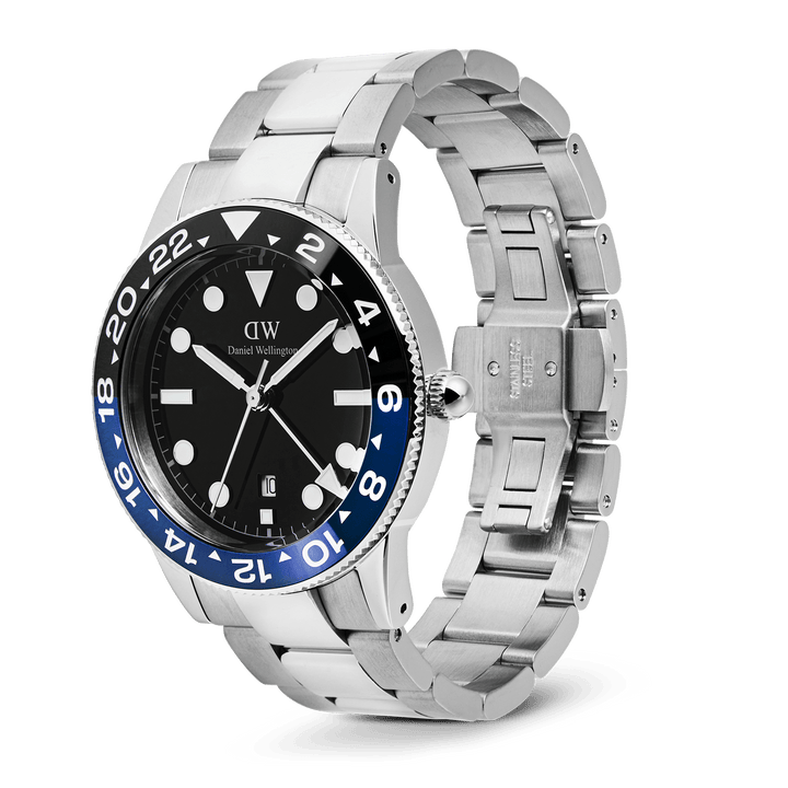 Daniel Wellington Iconic GMT Link Black Blue Ceramic Bezel Silver | The Jewellery Boutique