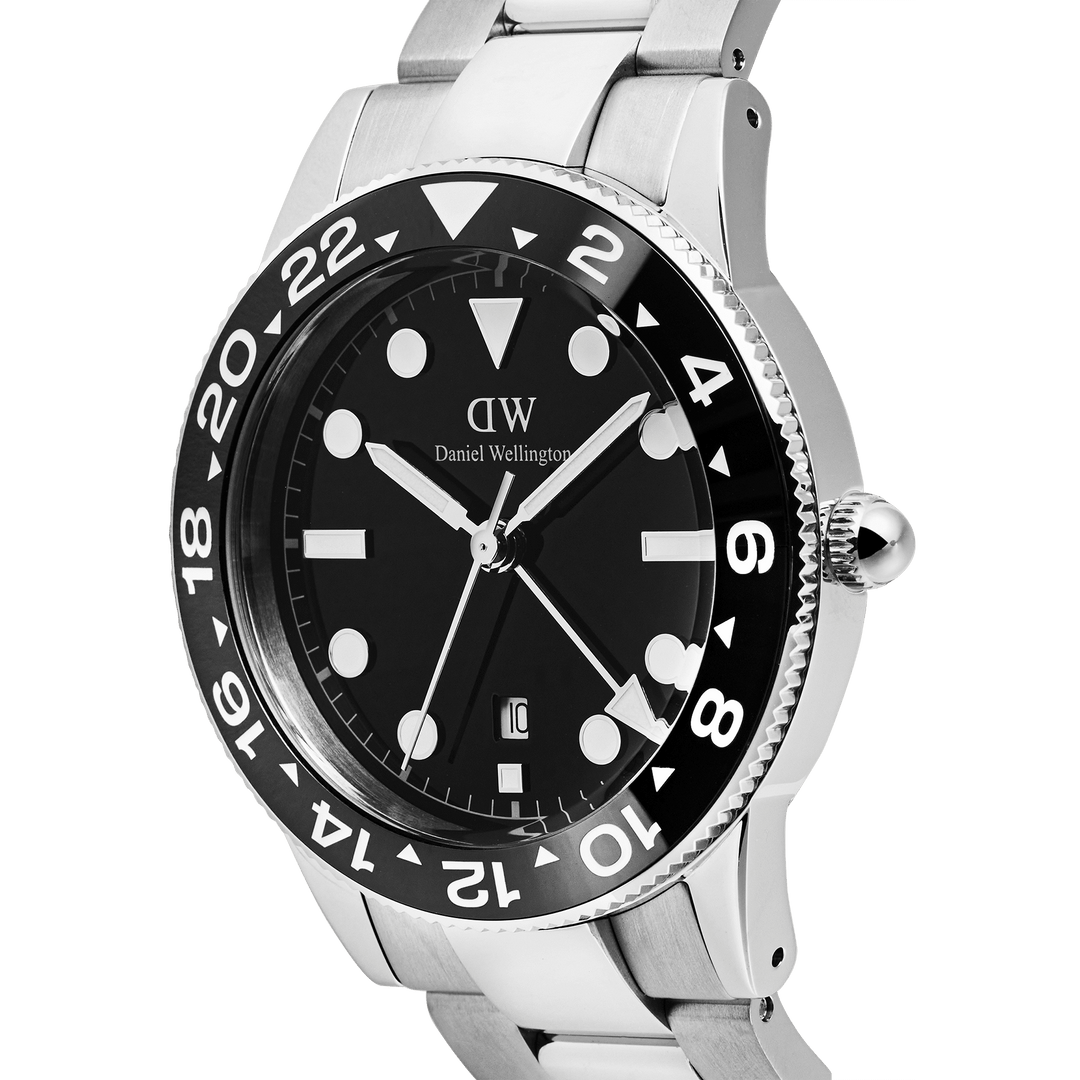 Daniel Wellington Iconic GMT Link Black Ceramic Bezel Silver | The Jewellery Boutique