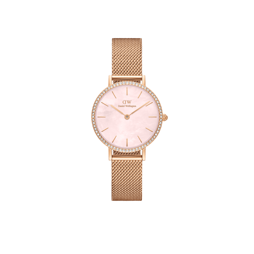 Daniel Wellington Petite 28 Bezel Mesh Pink Mother of Pearl Rose Gold Watch