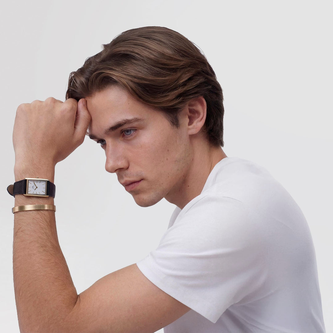 Daniel Wellington Bound Black Lizard GuillochÃ© Gold | The Jewellery Boutique