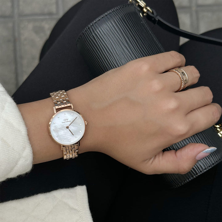 Daniel Wellington Petite Lumine 28 5-Link Rose Gold & Mother of Pearl White Watch