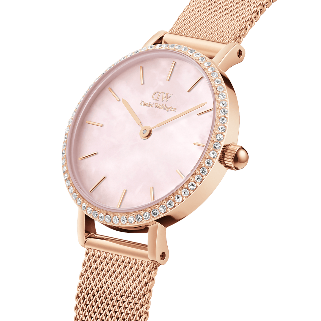 Daniel Wellington Petite 28 Bezel Mesh Pink Mother of Pearl Rose Gold Watch