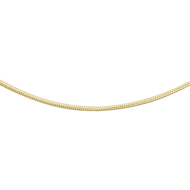 9K Yellow Gold Mini Round Snake Chain 50cm Front Image
