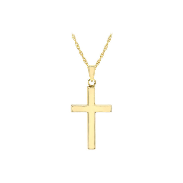 9K Yellow Gold 15mm x 25mm Cross 14 'Prince of Wales' Chain Necklace 46cm