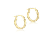 9K Yellow Gold Diamond Cut Hoop Earrings 10mm