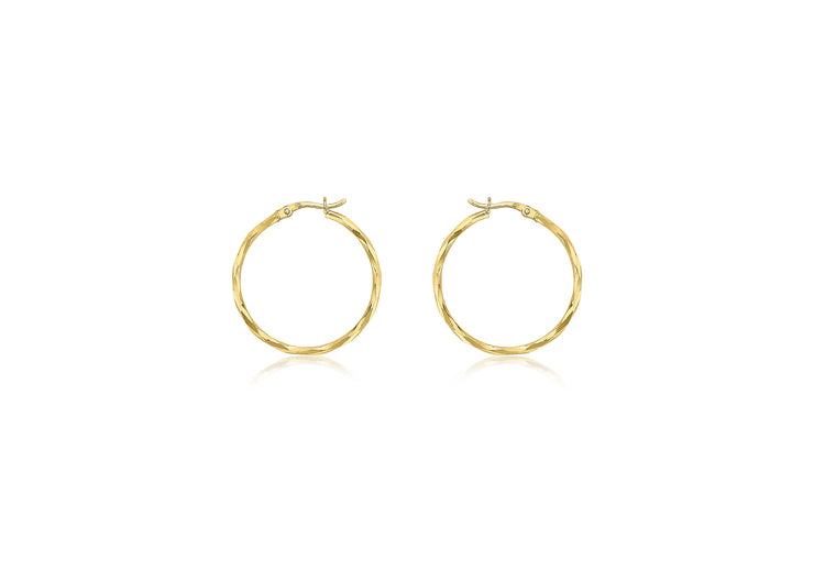 9K Yellow Gold Diamond Cut Hoop Earrings 28mm