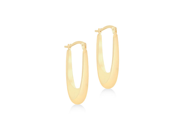 9K Yellow Gold Elongated Drop Hoop Earrings