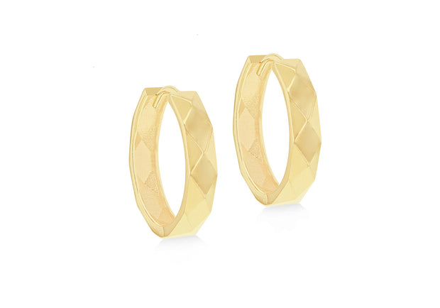 9K Yellow Gold Faceted Hoop Earrings 20mm