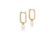 9K Yellow Gold Pearl Hoop Earrings