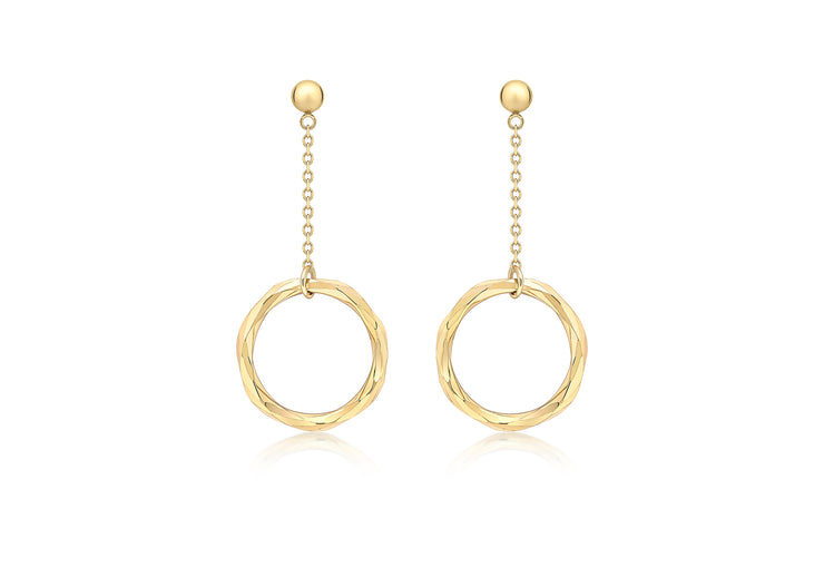 9K Yellow Gold Diamond Cut Ring & Drop Earrings