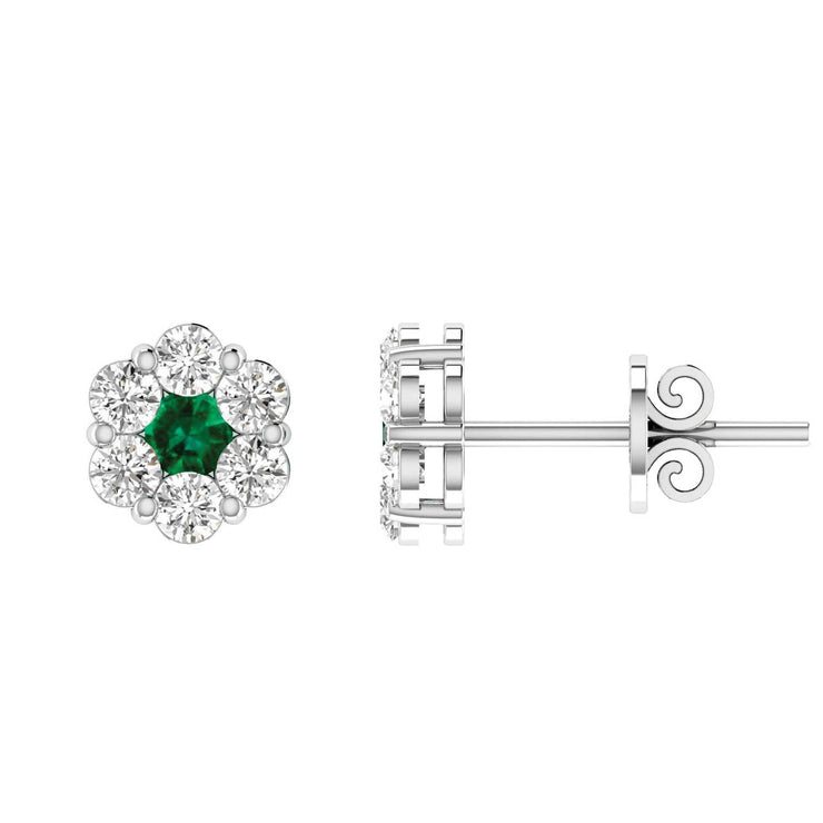 Emerald Diamond Stud Earrings with 0.80ct Diamonds in 9K White Gold