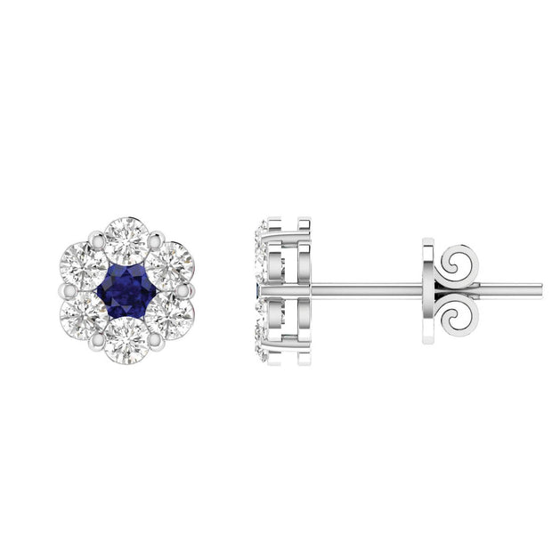 Sapphire Diamond Stud Earrings with 0.19ct Diamonds in 9K White Gold