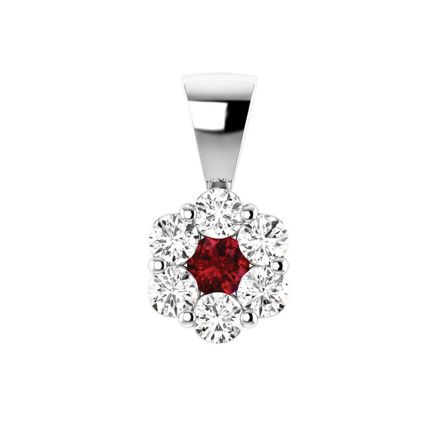 Ruby Diamond Pendant with 0.24ct Diamonds in 9K White Gold