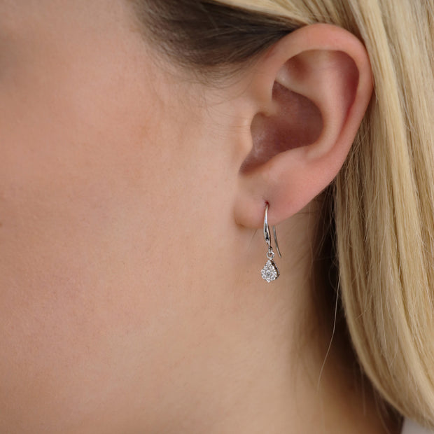 Tear Drop Hook Diamond Earrings with 0.15ct Diamonds in 9K White Gold - 9WTDSH15GH