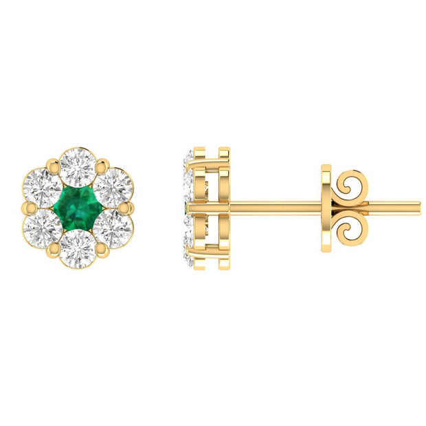 Emerald Diamond Stud Earrings with 0.80ct Diamonds in 9K Yellow Gold