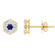 Sapphire Diamond Stud Earrings with 0.80ct Diamonds in 9K Yellow Gold