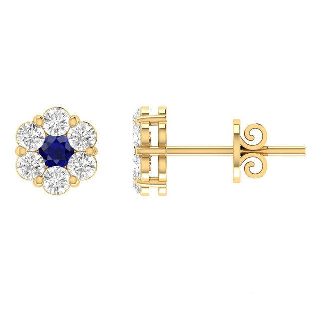 Sapphire Diamond Stud Earrings with 0.80ct Diamonds in 9K Yellow Gold