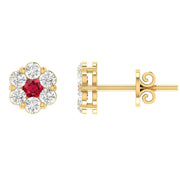 Ruby Diamond Earrings with 0.19ct Diamonds in 9K Yellow Gold