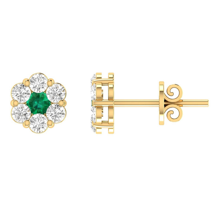 Emerald Diamond Stud Earrings with 0.24ct Diamonds in 9K Yellow Gold