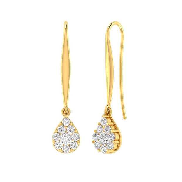 Tear Drop Hook Diamond Earrings with 0.10ct Diamonds in 9K Yellow Gold