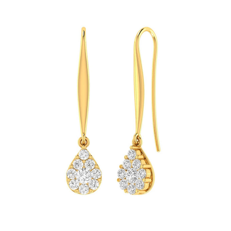 Tear Drop Hook Diamond Earrings with 0.15ct Diamonds in 9K Yellow Gold
