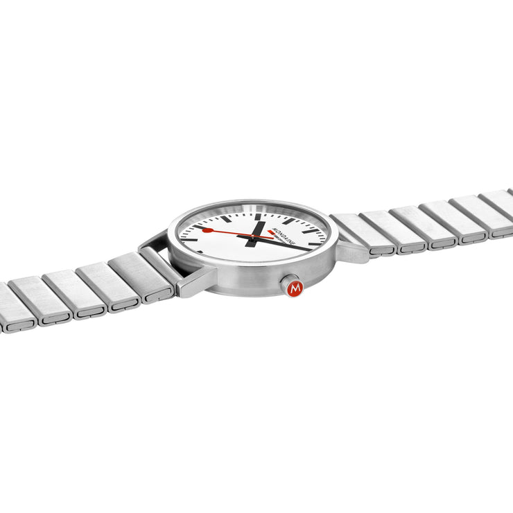 Mondaine Official Classic 36mm Silver Stainless Steel watch flat