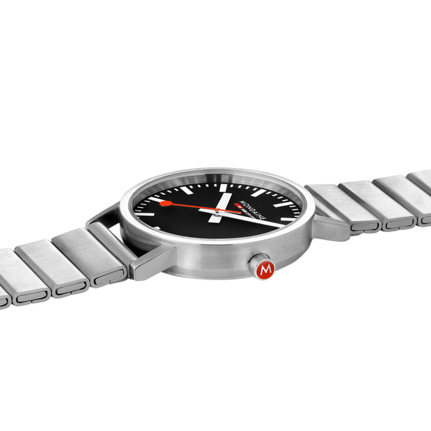 Mondaine Official Classic 40mm Silver Stainless Steel watch side