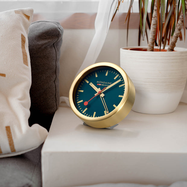 Mondaine Official Swiss Railways Deep Ocean Blue Alarm Clock 125mm