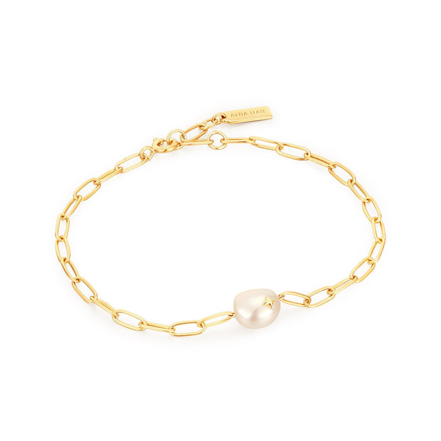 Ania Haie Gold Pearl Sparkle Chunky Chain Bracelet | The Jewellery Boutique