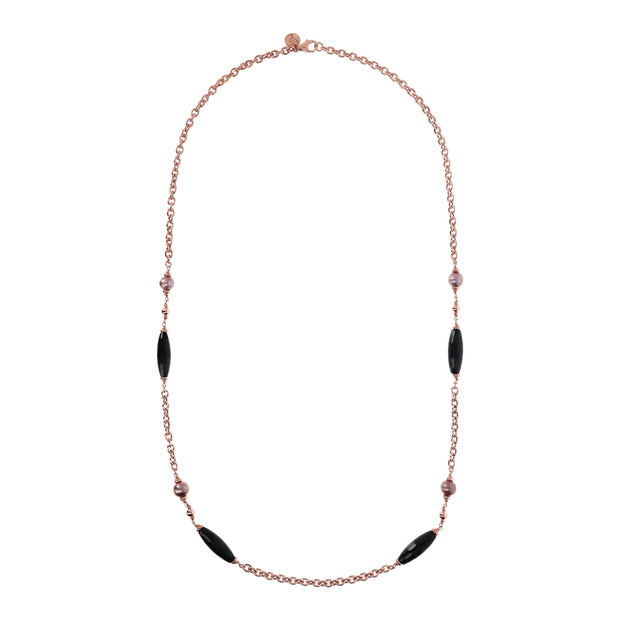 Bronzallure Black Onix and Rose Ming Pearl Chanel Necklace
